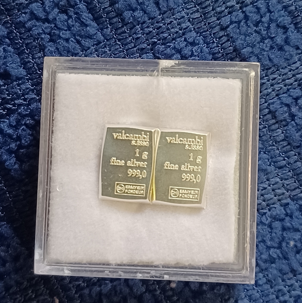 2g Valcambi Sussie silver bars in case 2x 1g bars